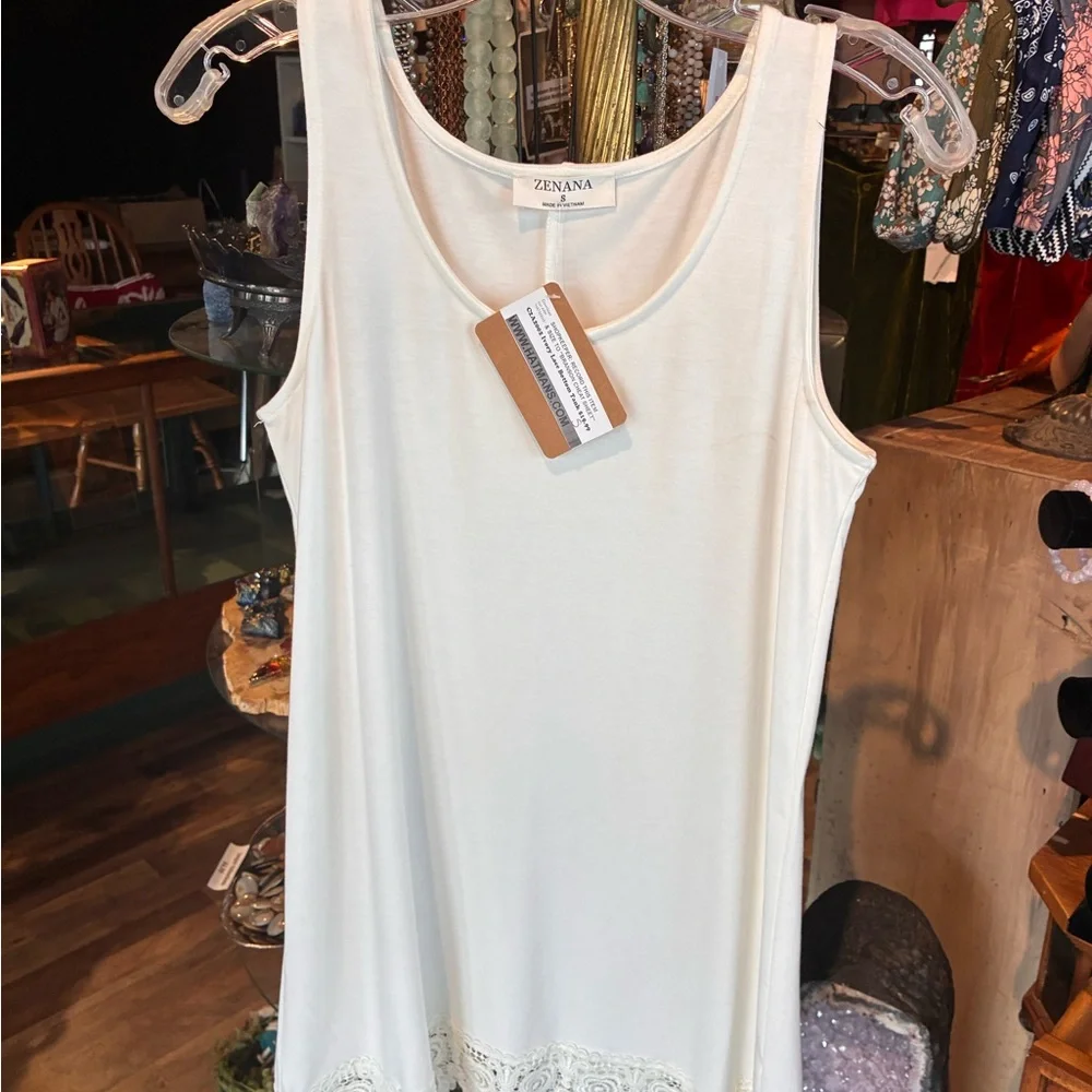 Zenana Outfitters Cream Lace-Hem Scoop Neck Tank - Picture 3 of 5